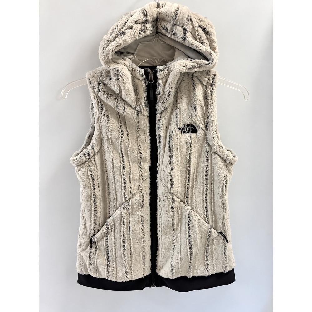 The North Face Furlander Faux Fur Hooded Vest Women's Small Gray Full Zip Fleece